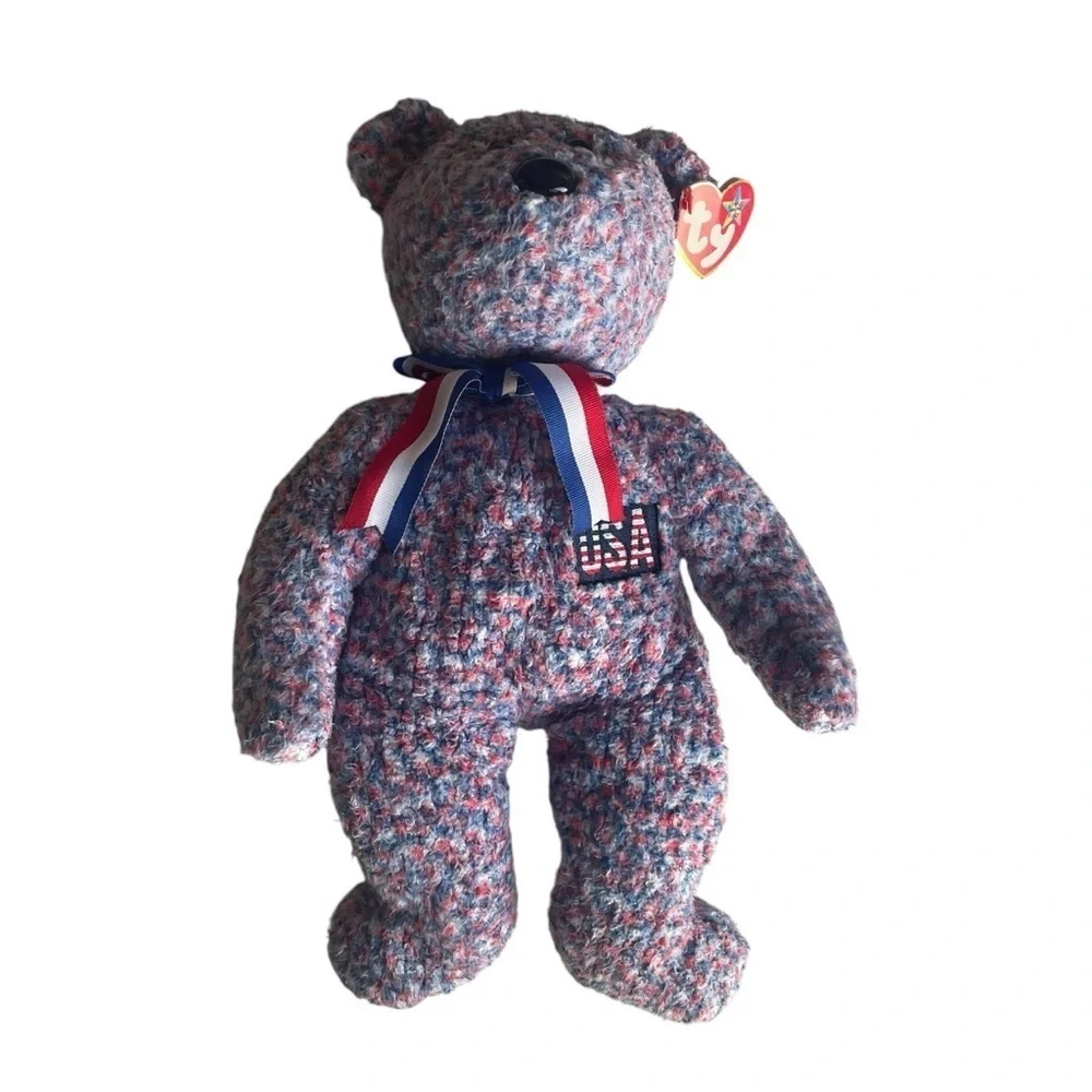 Ty Beanie Buddy USA the Bear NWT 2002 Plush Stuffed Animal Patriotic Exclusive